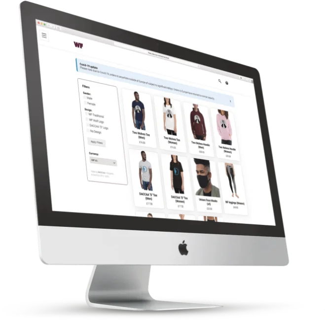 An online shop DACCAA designed and built, shown on an iMac