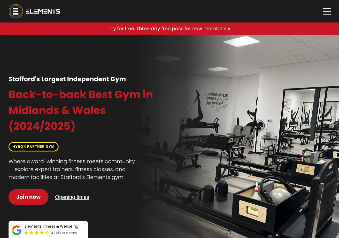 Elements Fitness & Wellbeing website